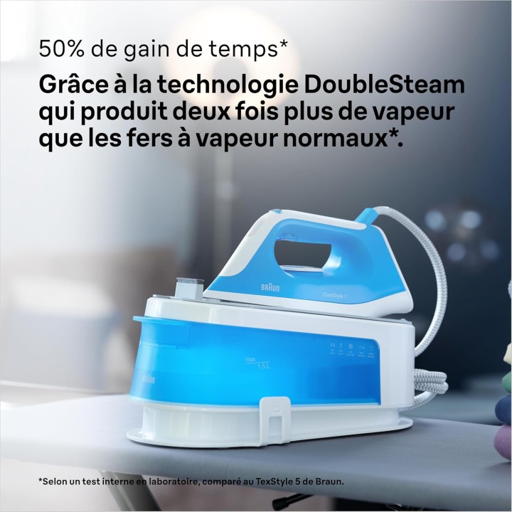 Centrale vapeur compacte Braun CareStyle 1 - DoubleSteam, FreeGlide 3D, réservoir 1,5L