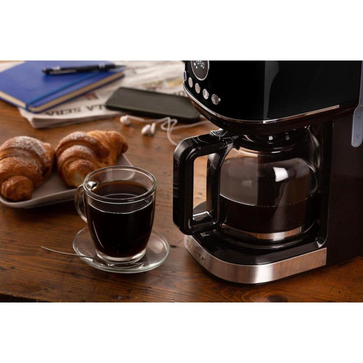 Cafetière filtre programmable 15 tasses - Carafe verre trempé - Moderne noir Ariete