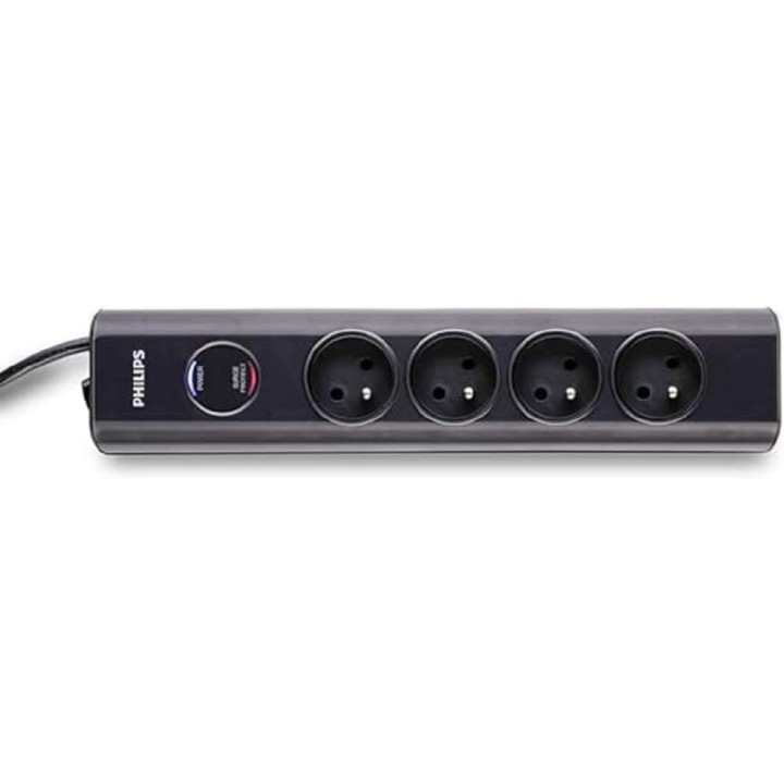 Multiprise 4 prises Philips avec protection surtension 600J et câble 2m - blanc