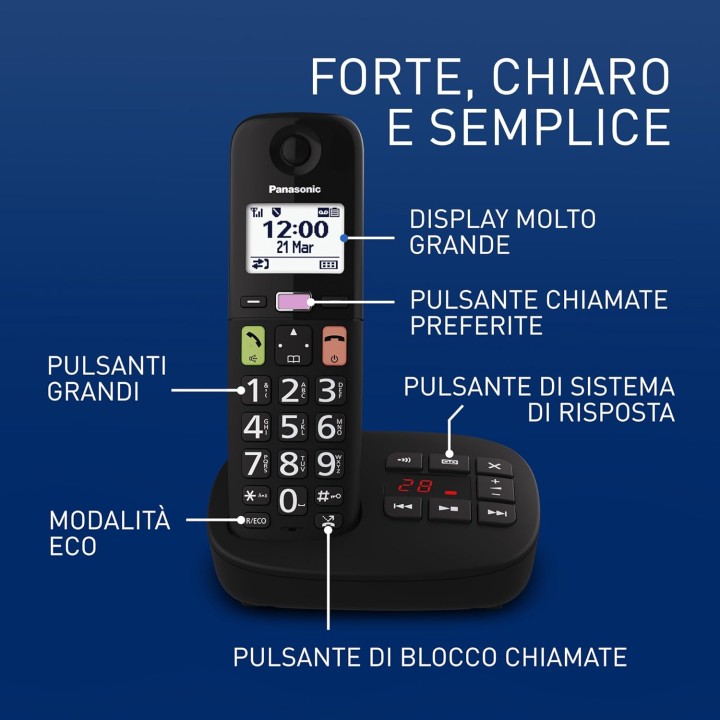 Téléphone sans fil Panasonic KX-TGU132EXB - 2 combinés, grands boutons, segrétariat, noir
