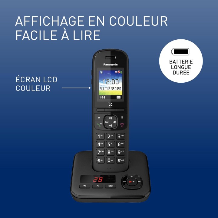 Téléphone sans fil numérique Panasonic duo avec répondeur, écran couleur et blocage d'appels