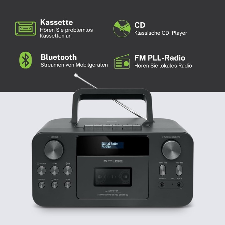 Radio cassette CD Bluetooth DAB+/FM Muse - Noir compact multifonction