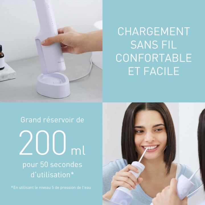 Hydropulseur dentaire ultrasonique Panasonic Série 300 - 200ml - 5 réglages - Violet