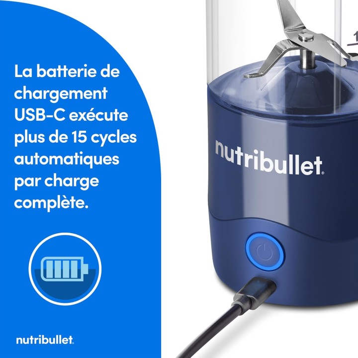 Blender portable NutriBullet 475 ml - Nomade, USB-C, lames inox, sans BPA
