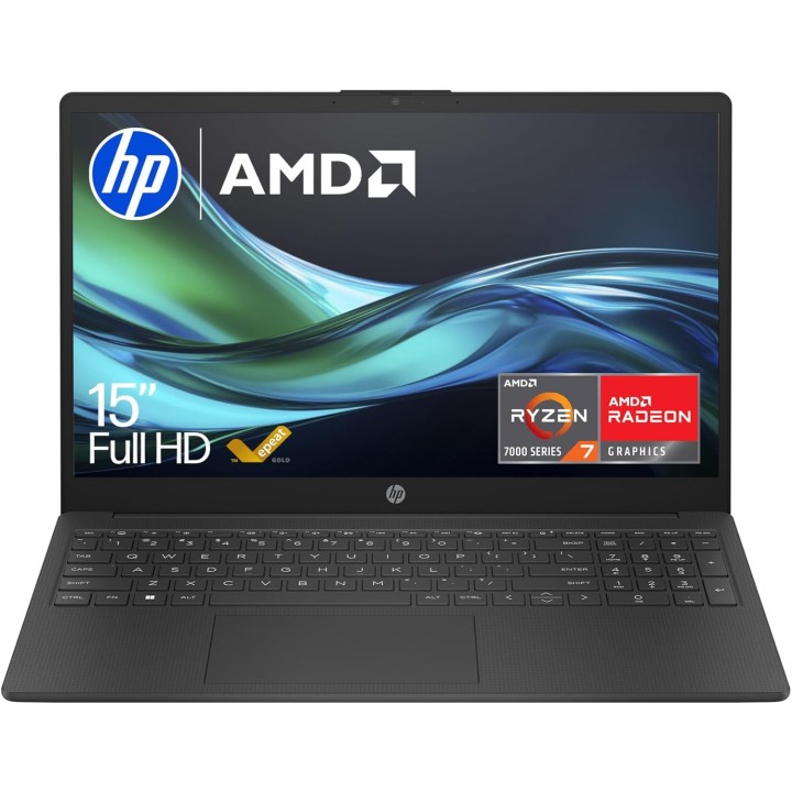 PC portable HP 15,6'' - Ryzen 7, 16Go RAM, 512Go SSD, Windows 11, autonomie 10h - Noir