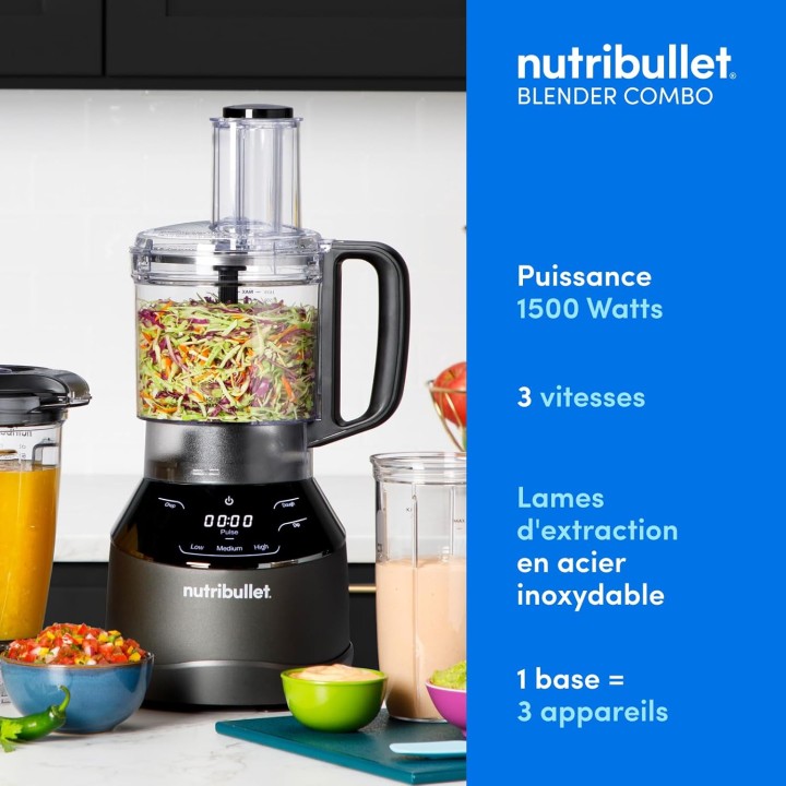 Blender multifonction 3 en 1 NutriBullet 1500W - Programmes intelligents - Noir