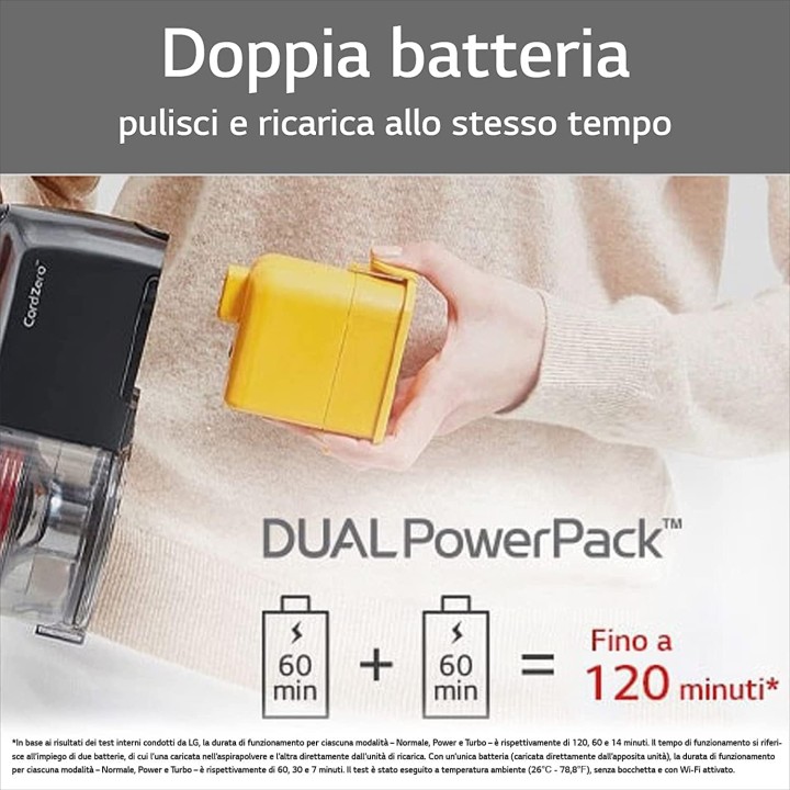 Aspirateur balai sans fil LG CordZero A9K - 200W, autonomie 120 min, Wi-Fi, accessoires