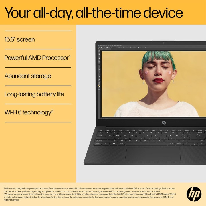 PC portable HP 15,6'' - Ryzen 7, 16Go RAM, 512Go SSD, Windows 11, autonomie 10h - Noir