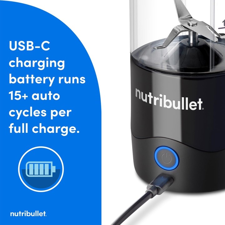 Blender portable NutriBullet noir – Sans fil, 475 ml, rechargeable USB-C, usage nomade