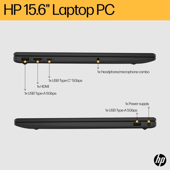 PC portable HP 15,6'' - Ryzen 7, 16Go RAM, 512Go SSD, Windows 11, autonomie 10h - Noir